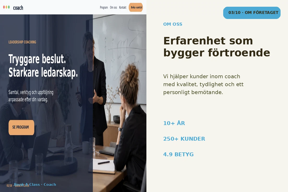 Book a Class – Om företaget för coach