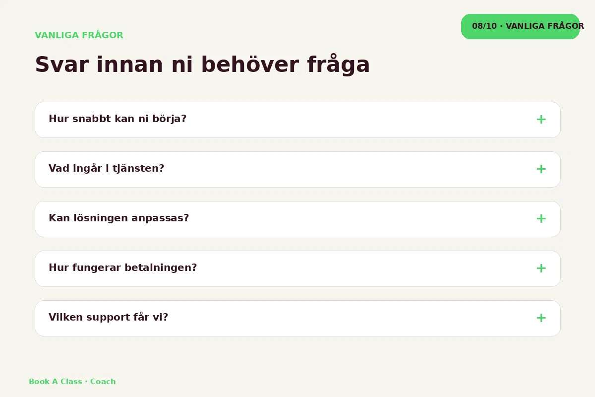 Book a Class – Vanliga frågor för coach