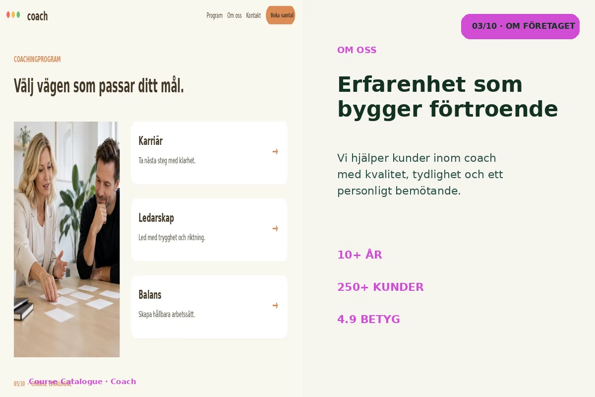 Course Catalogue – Om företaget för coach