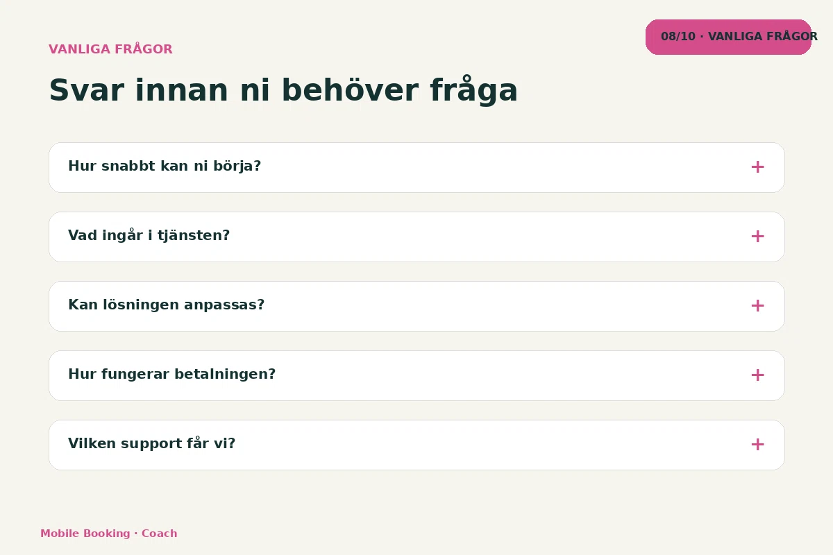 Mobile Booking – Vanliga frågor för coach