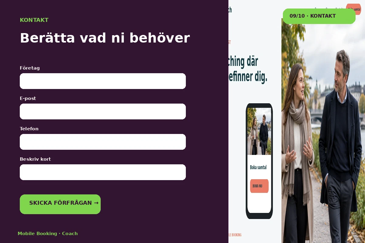 Mobile Booking – Kontakt för coach