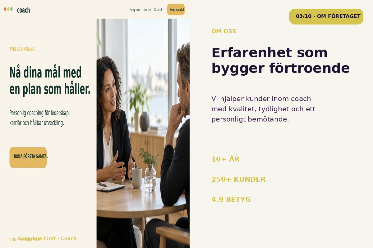 Schedule First – Om företaget för coach