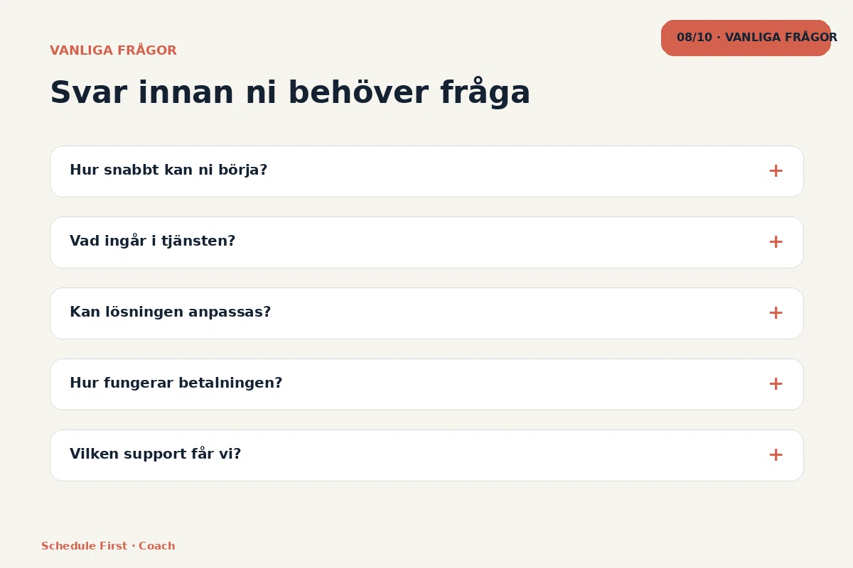 Schedule First – Vanliga frågor för coach