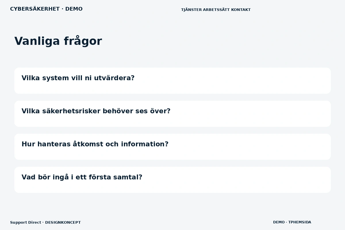 Support Direct – Vanliga frågor för cybersäkerhet