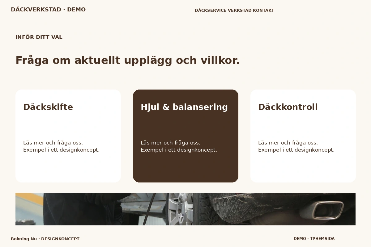 Bokning Nu – Alternativ & villkor för däckverkstad