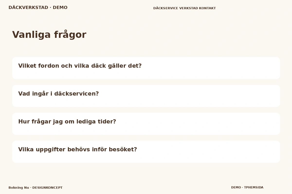 Bokning Nu – Vanliga frågor för däckverkstad