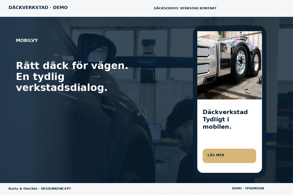 Karta & Område – Mobilvy för däckverkstad
