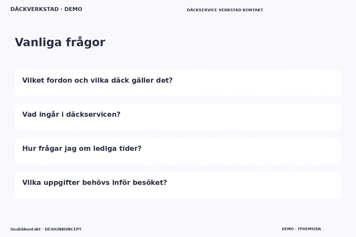 Snabbkontakt – Vanliga frågor för däckverkstad