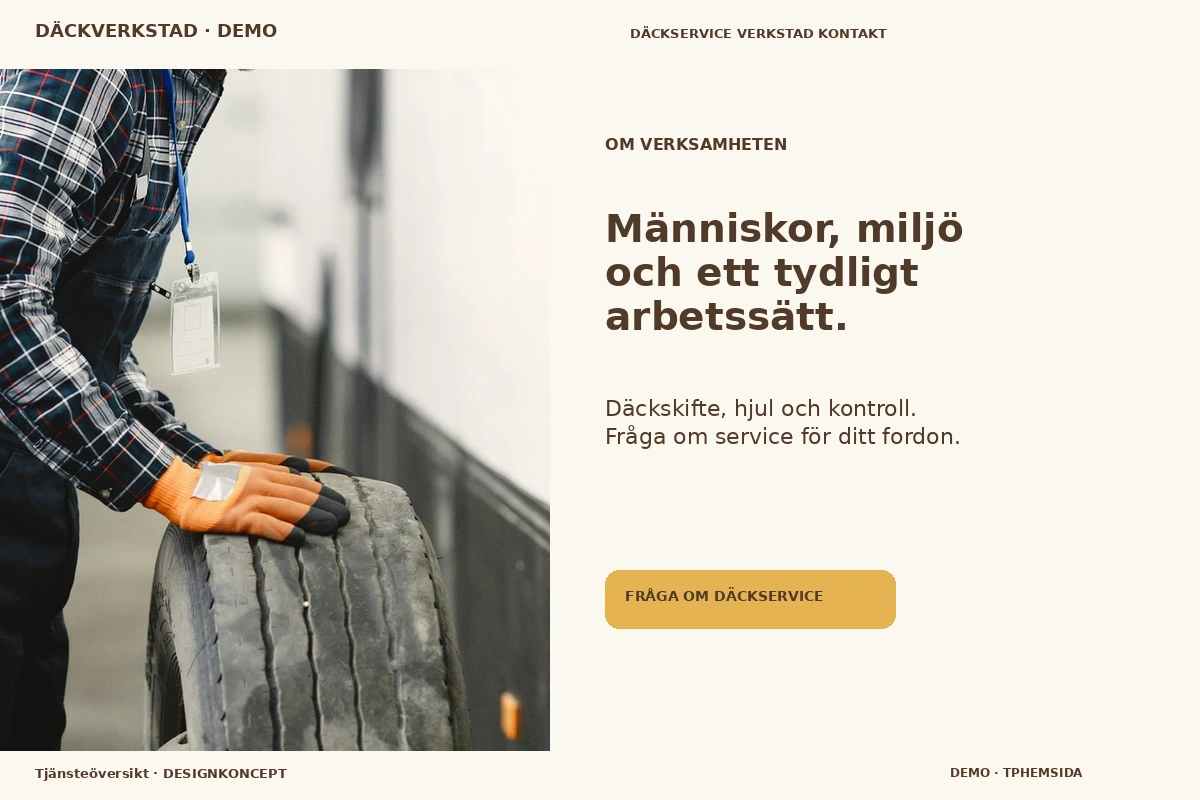 Tjänsteöversikt – Om verksamheten för däckverkstad