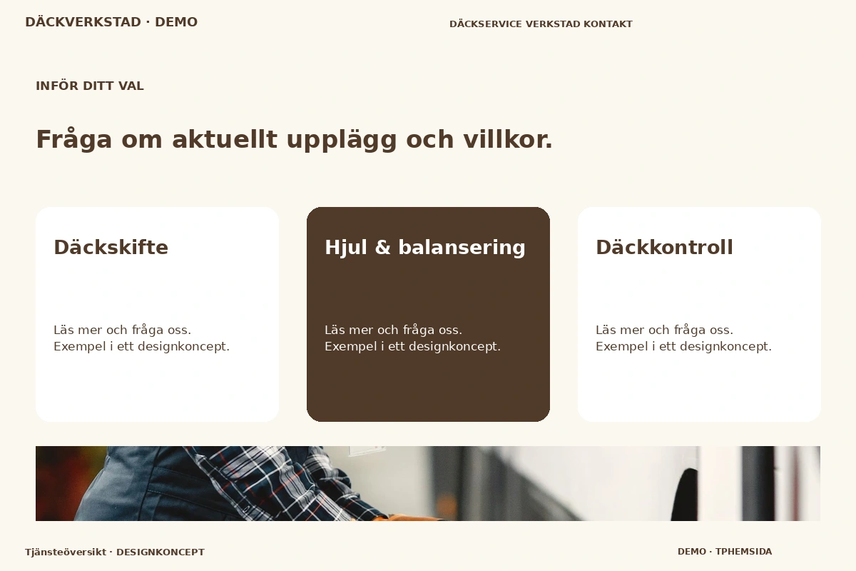 Tjänsteöversikt – Alternativ & villkor för däckverkstad
