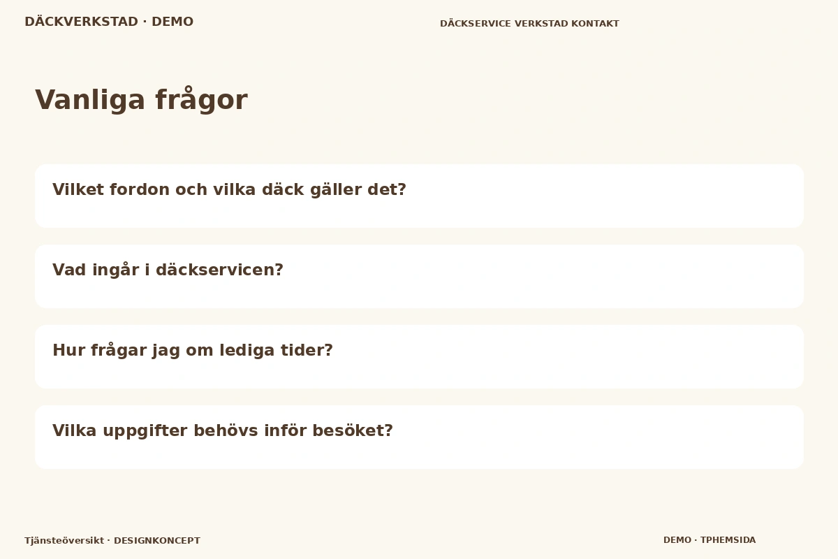 Tjänsteöversikt – Vanliga frågor för däckverkstad