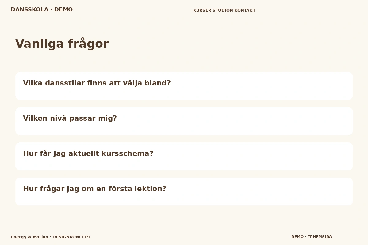 Energy & Motion – Vanliga frågor för dansskola