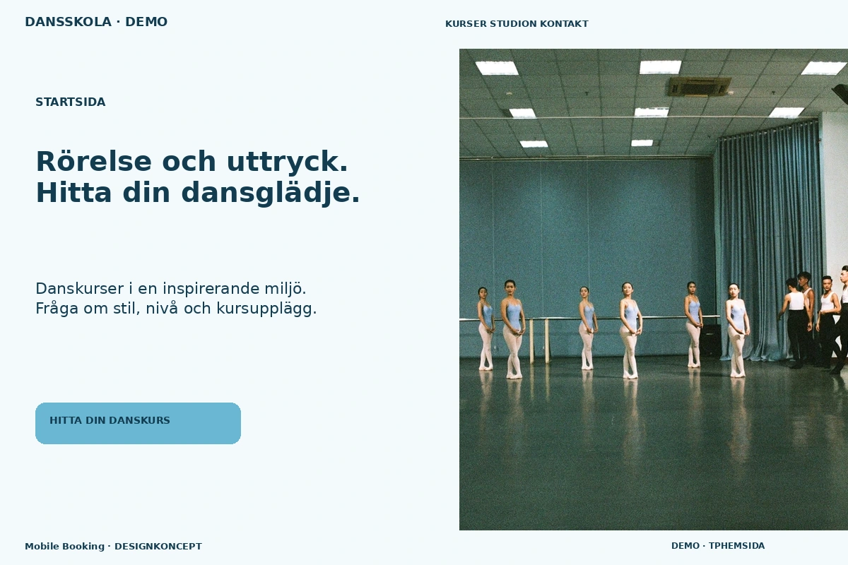Mobile Booking – Startsida för dansskola