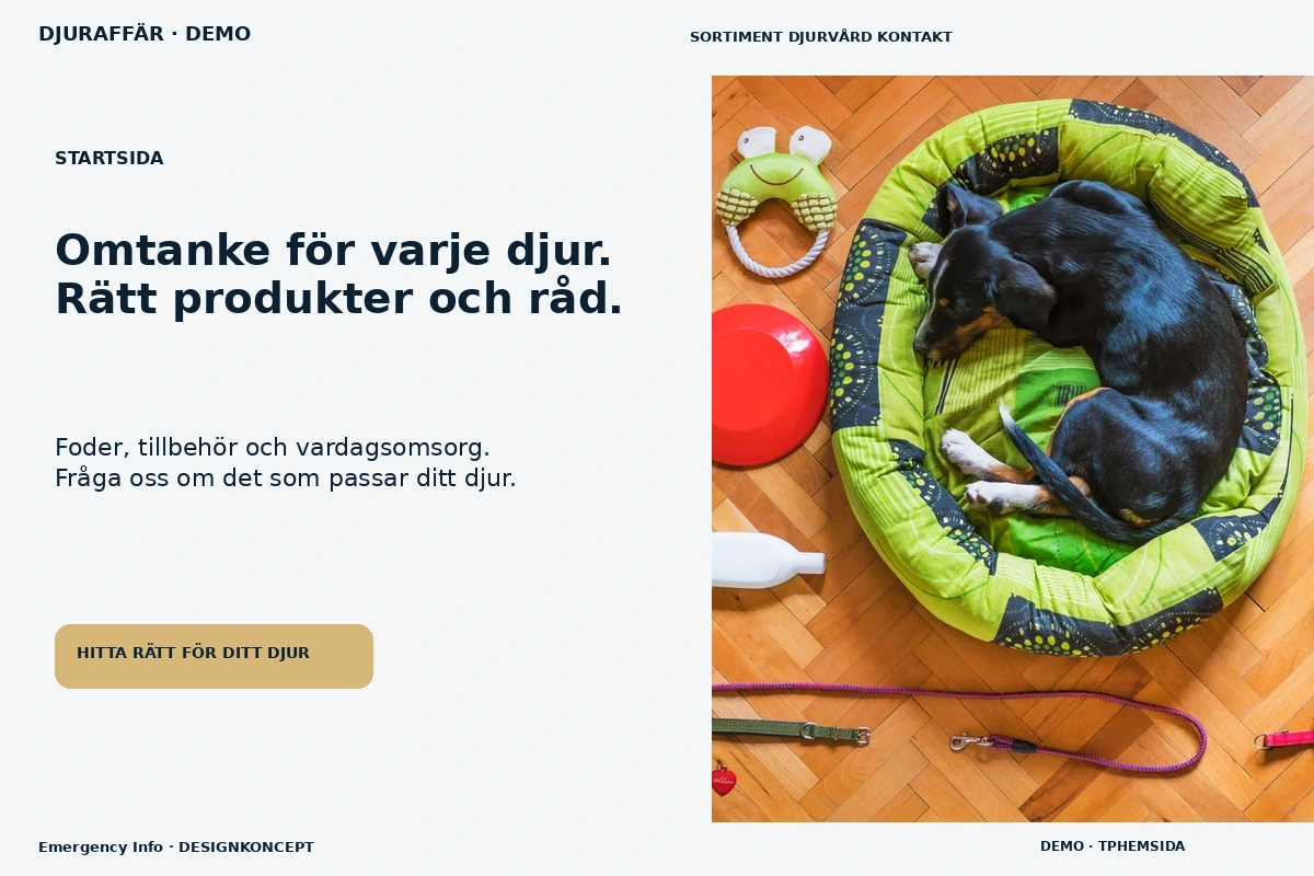 Emergency Info – Startsida för djuraffär