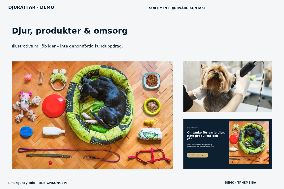 Emergency Info – Djur, produkter & omsorg för djuraffär