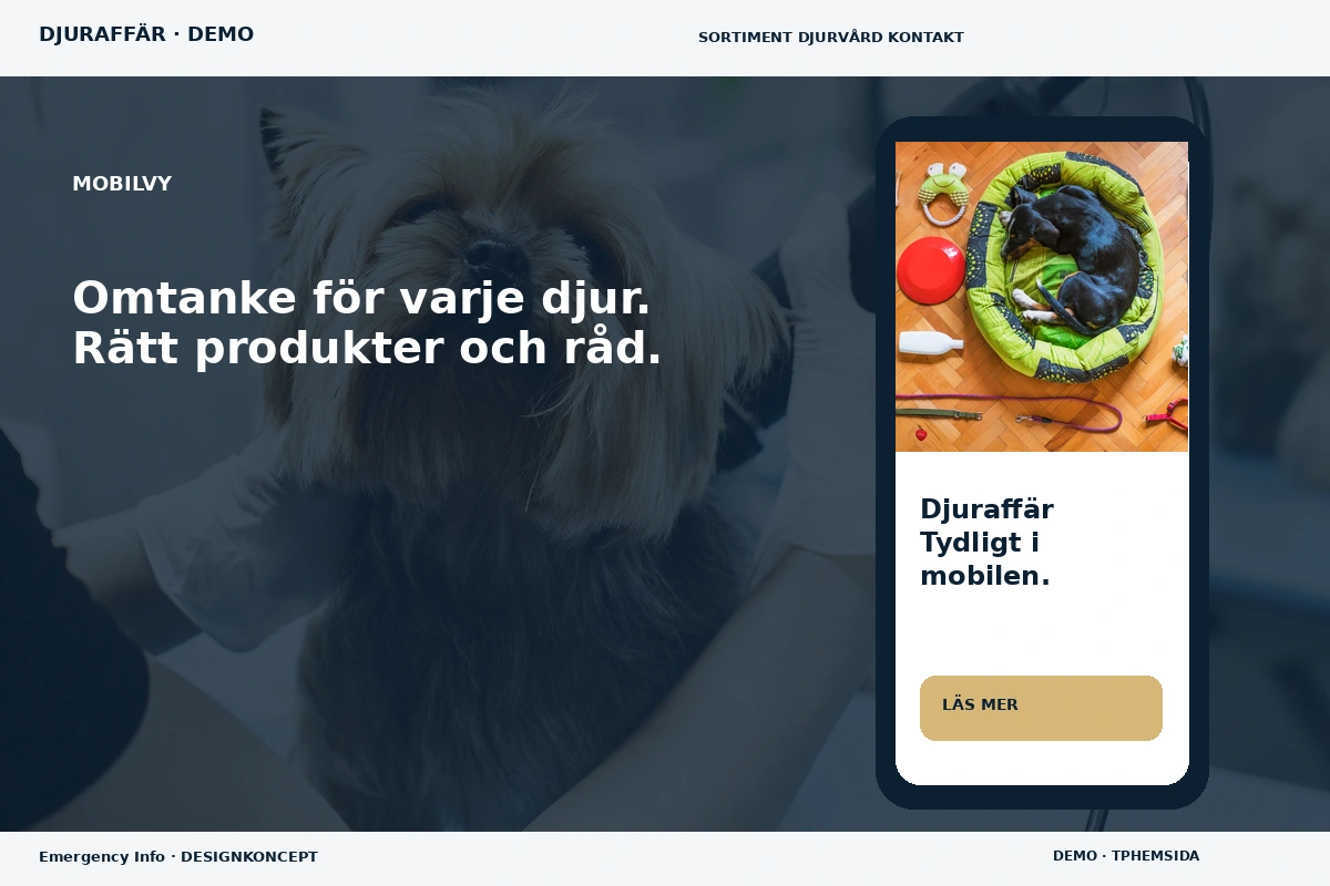 Emergency Info – Mobilvy för djuraffär