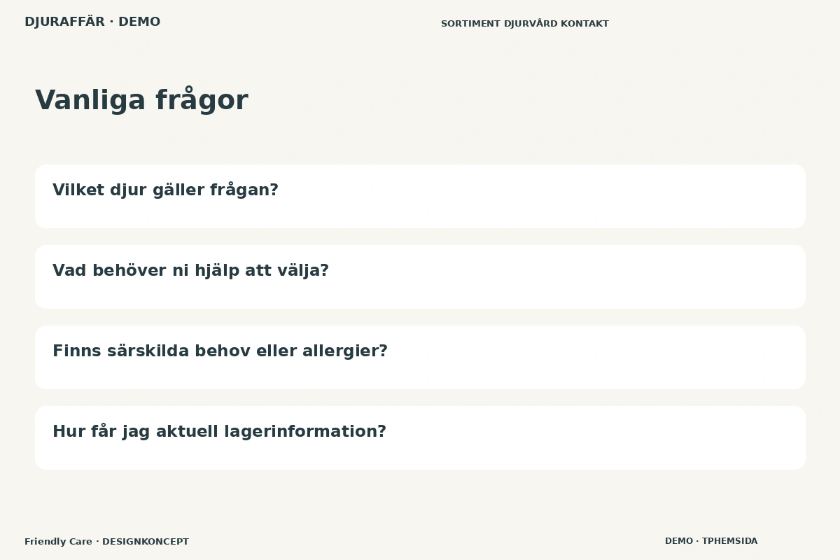 Friendly Care – Vanliga frågor för djuraffär