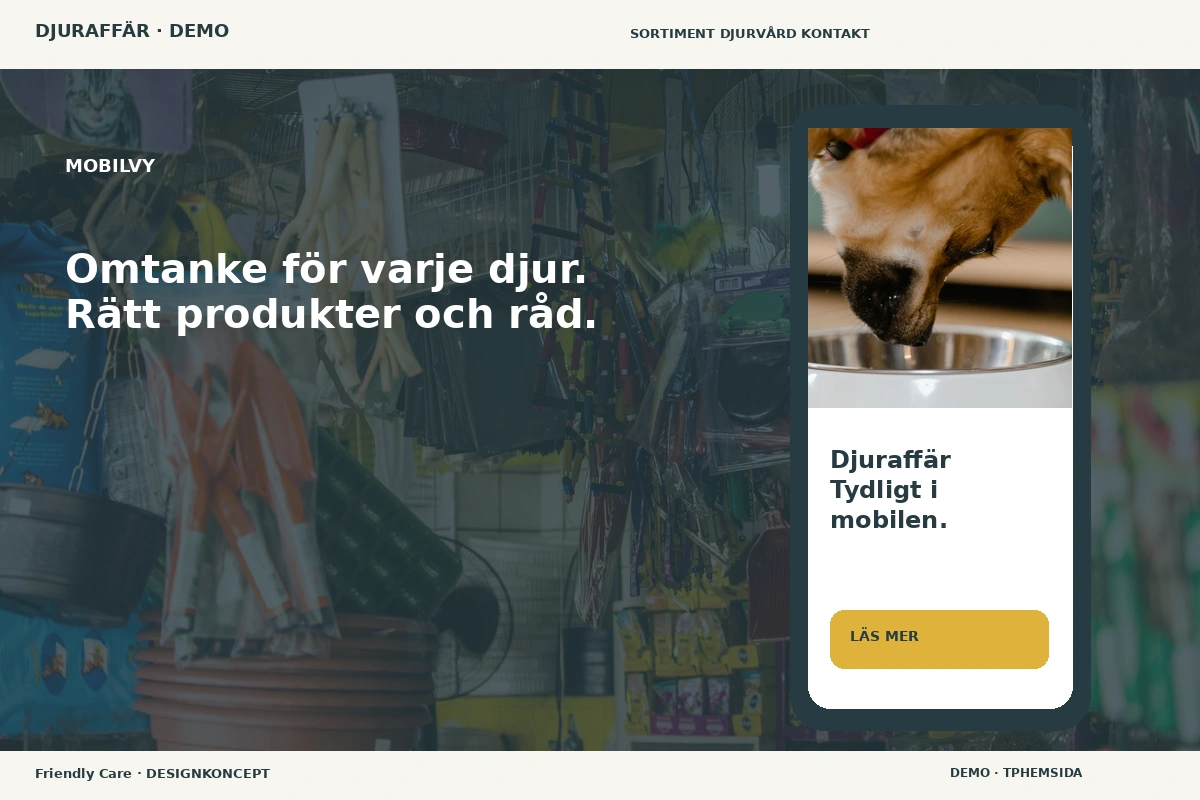 Friendly Care – Mobilvy för djuraffär