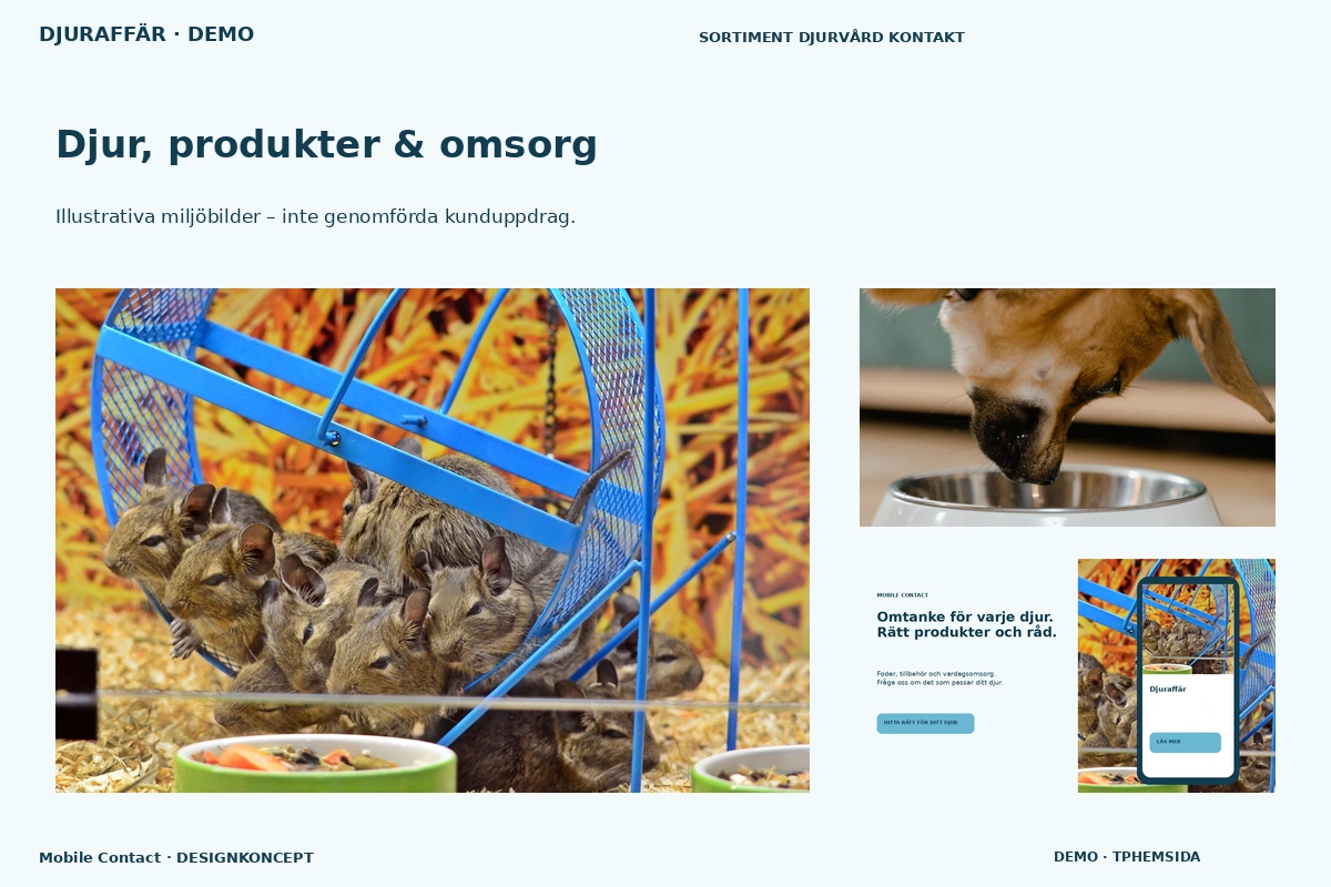 Mobile Contact – Djur, produkter & omsorg för djuraffär