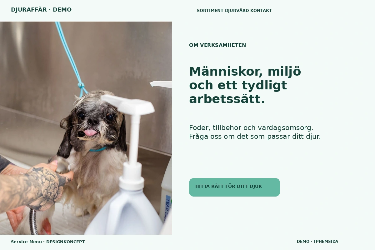 Service Menu – Om verksamheten för djuraffär