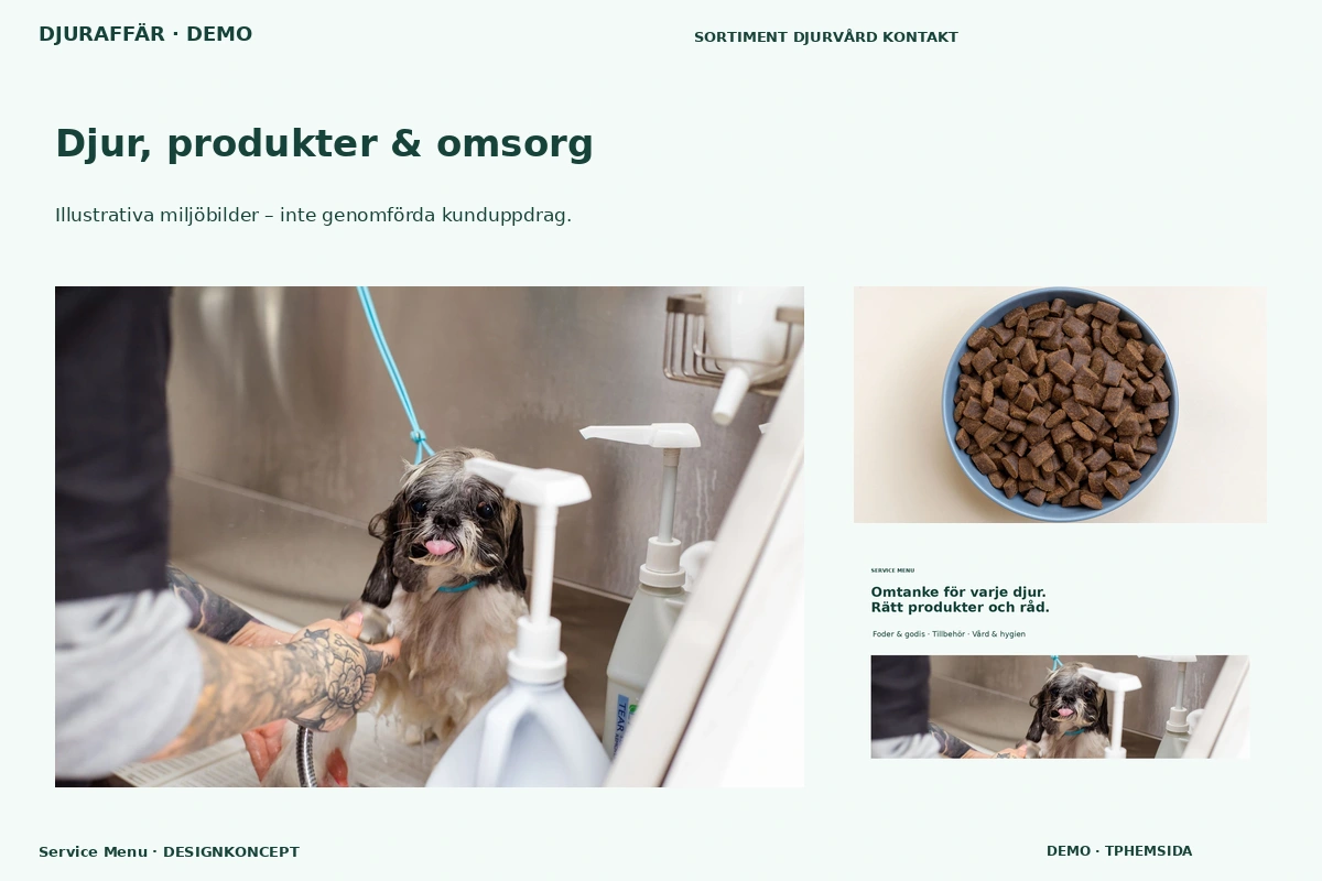 Service Menu – Djur, produkter & omsorg för djuraffär