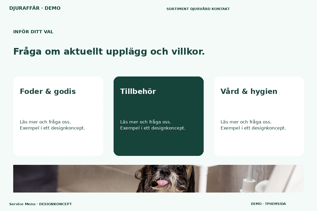Service Menu – Alternativ & villkor för djuraffär