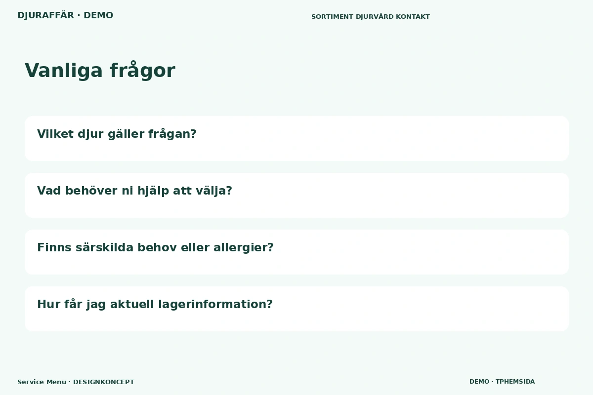 Service Menu – Vanliga frågor för djuraffär