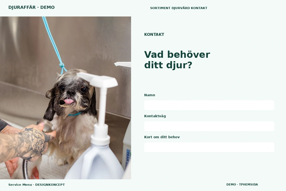 Service Menu – Kontakt för djuraffär