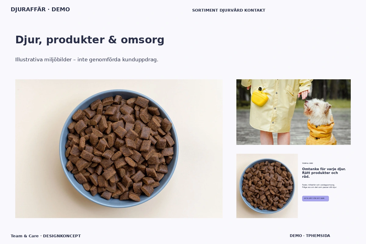 Team & Care – Djur, produkter & omsorg för djuraffär