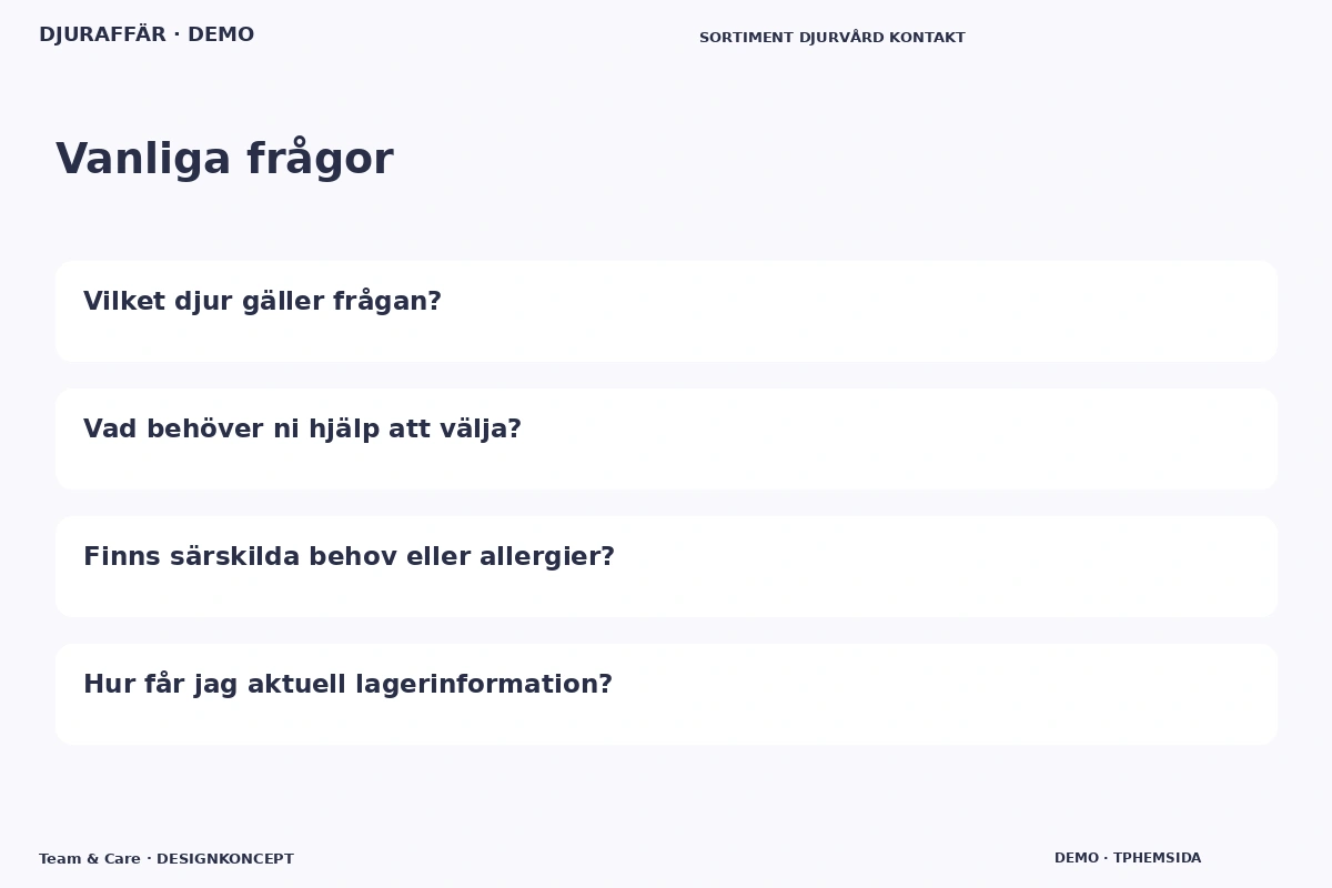 Team & Care – Vanliga frågor för djuraffär