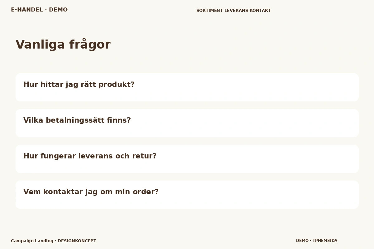 Campaign Landing – Vanliga frågor för e-handel