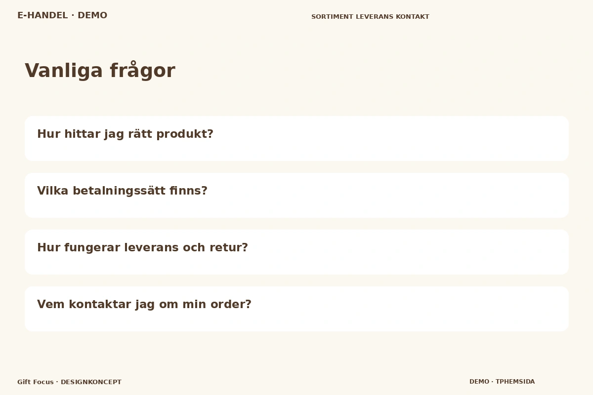 Gift Focus – Vanliga frågor för e-handel
