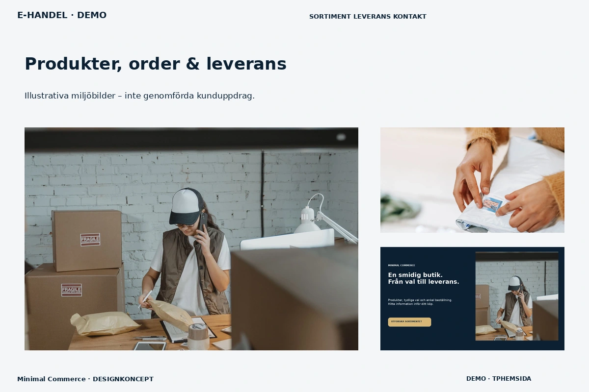 Minimal Commerce – Produkter, order & leverans för e-handel