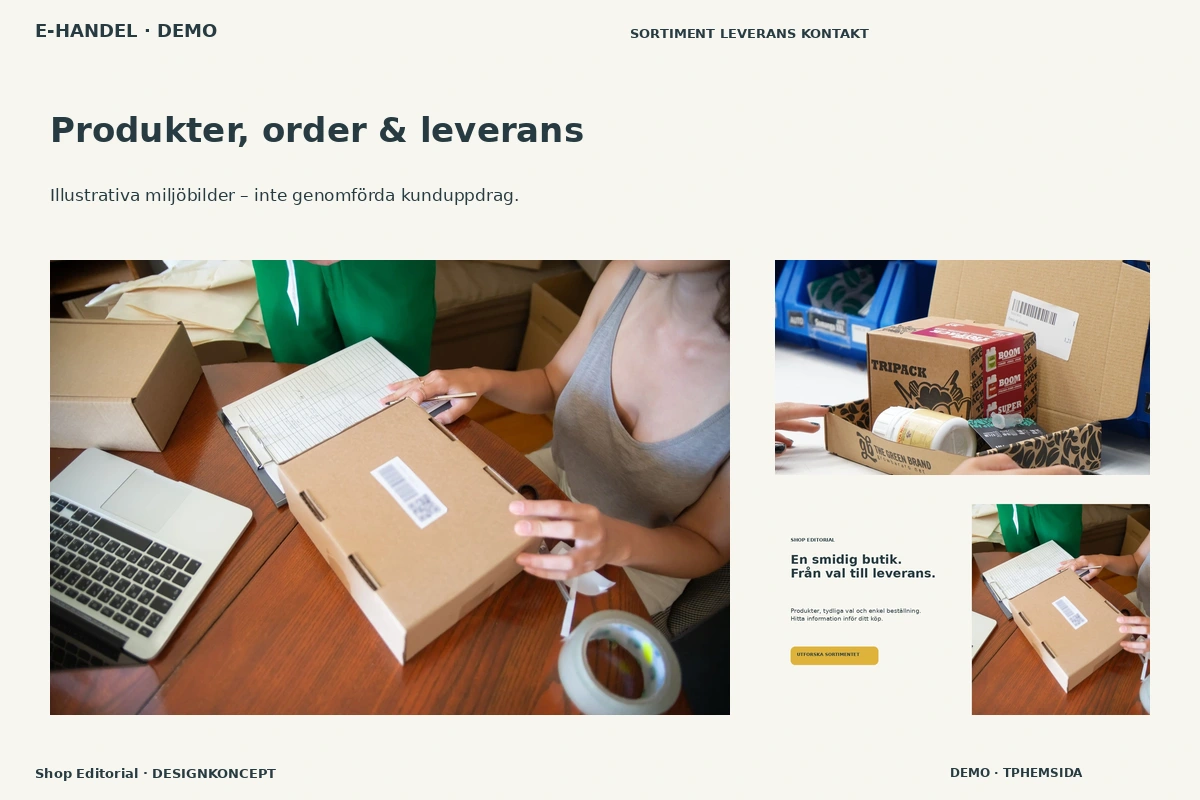 Shop Editorial – Produkter, order & leverans för e-handel