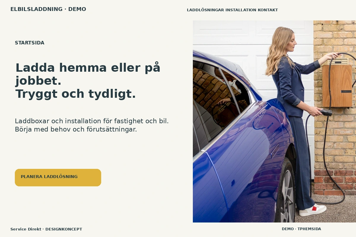 Service Direkt – Startsida för elbilsladdning