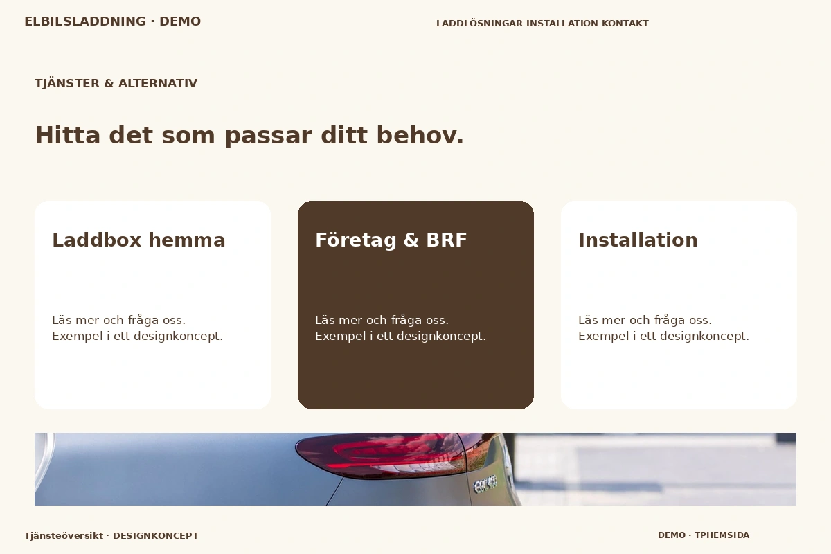 Tjänsteöversikt – Tjänster & alternativ för elbilsladdning