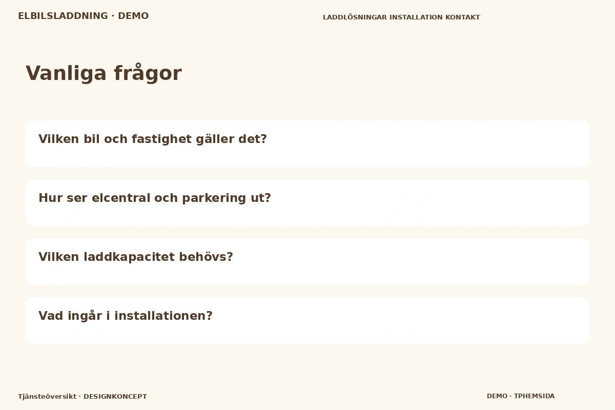 Tjänsteöversikt – Vanliga frågor för elbilsladdning