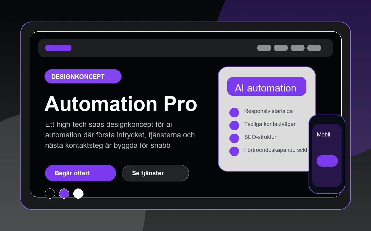 Automation Pro designkoncept för AI-automation med responsiv webbdesign