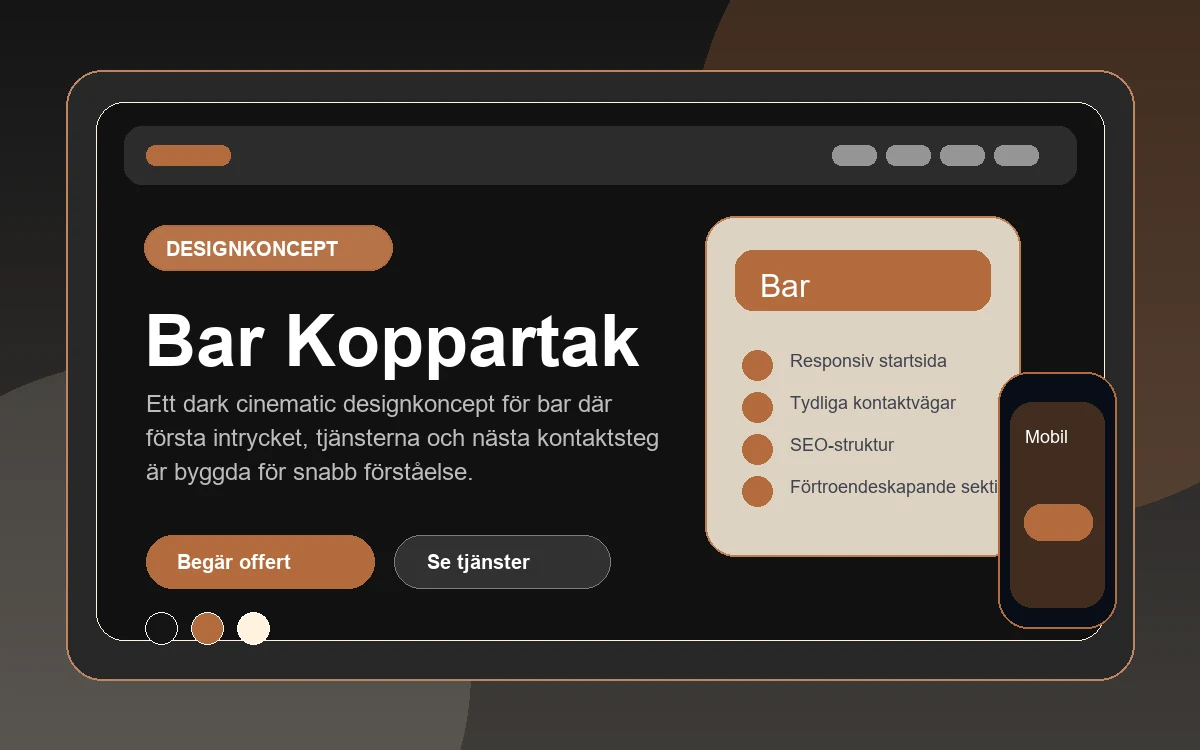 Bar Koppartak designkoncept för bar med responsiv webbdesign