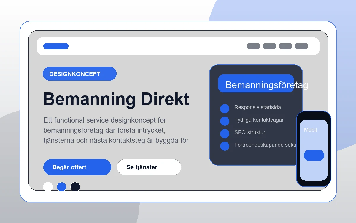Bemanning Direkt designkoncept för bemanningsföretag med responsiv webbdesign