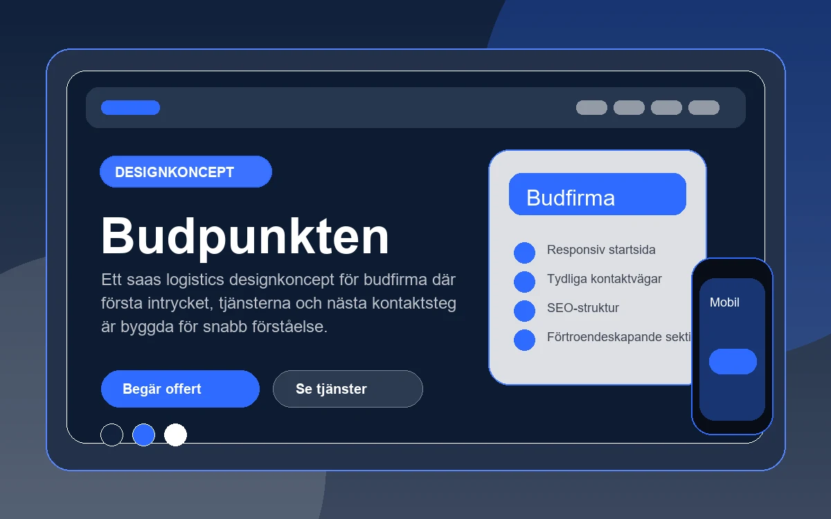 Budpunkten designkoncept för budfirma med responsiv webbdesign