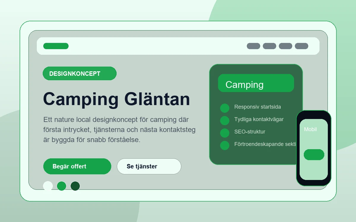 Camping Gläntan designkoncept för camping med responsiv webbdesign