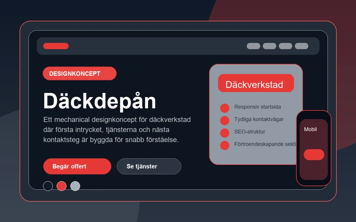 Däckdepån designkoncept för däckverkstad med responsiv webbdesign