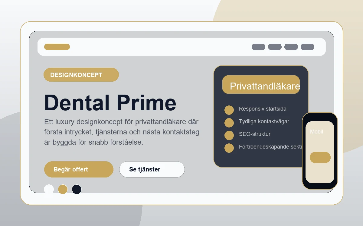 Dental Prime designkoncept för privattandläkare med responsiv webbdesign
