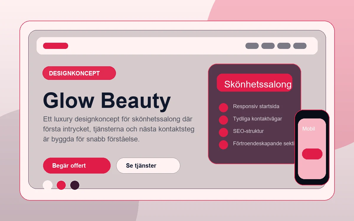 Glow Beauty designkoncept för skönhetssalong med responsiv webbdesign