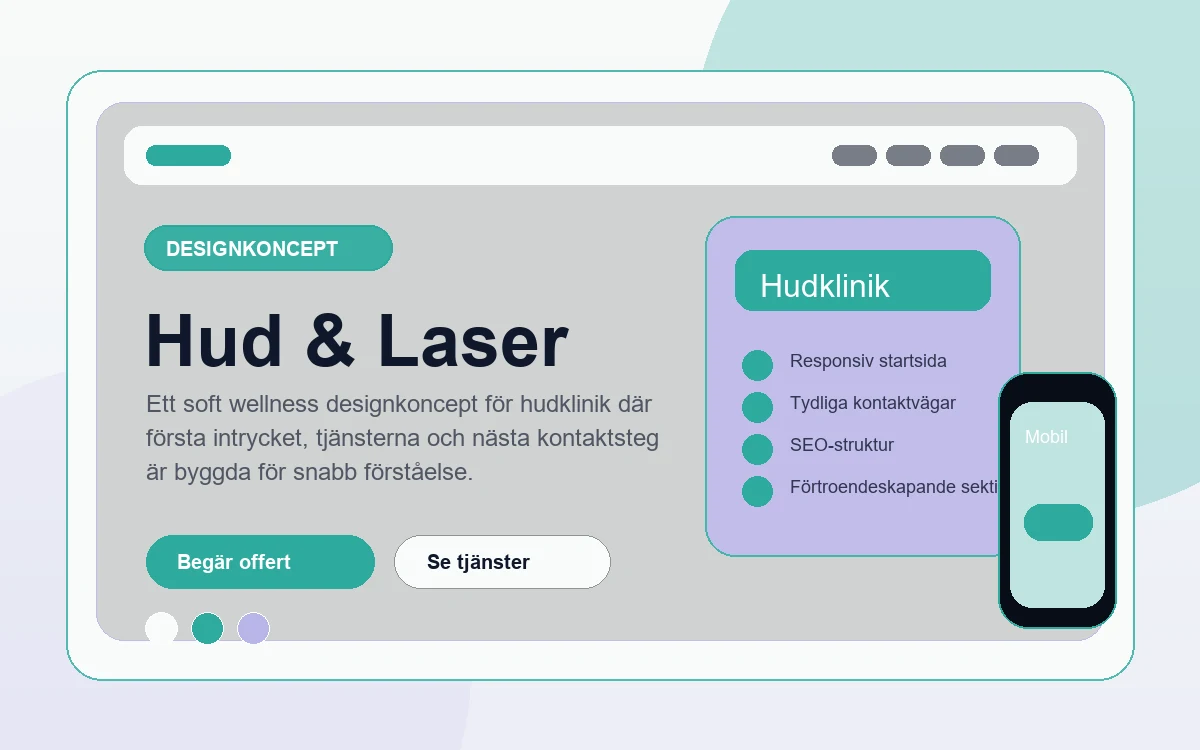 Hud & Laser designkoncept för hudklinik med responsiv webbdesign