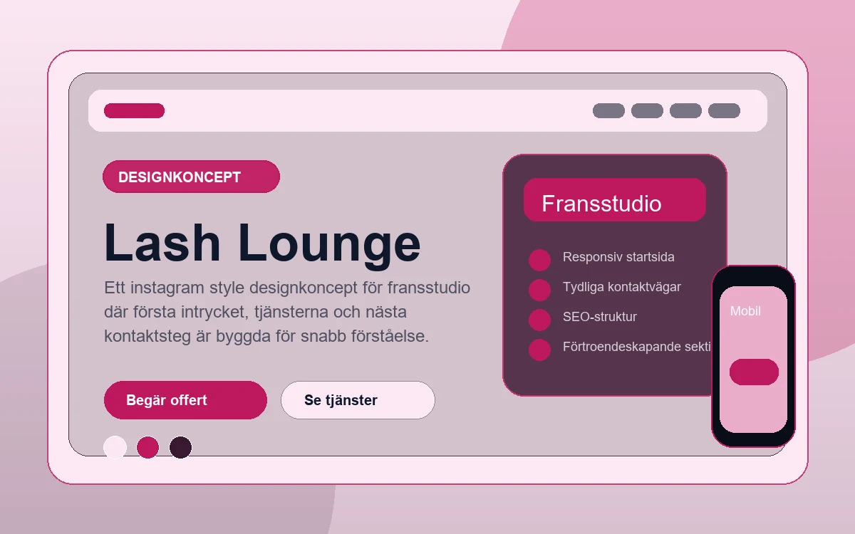 Lash Lounge designkoncept för fransstudio med responsiv webbdesign
