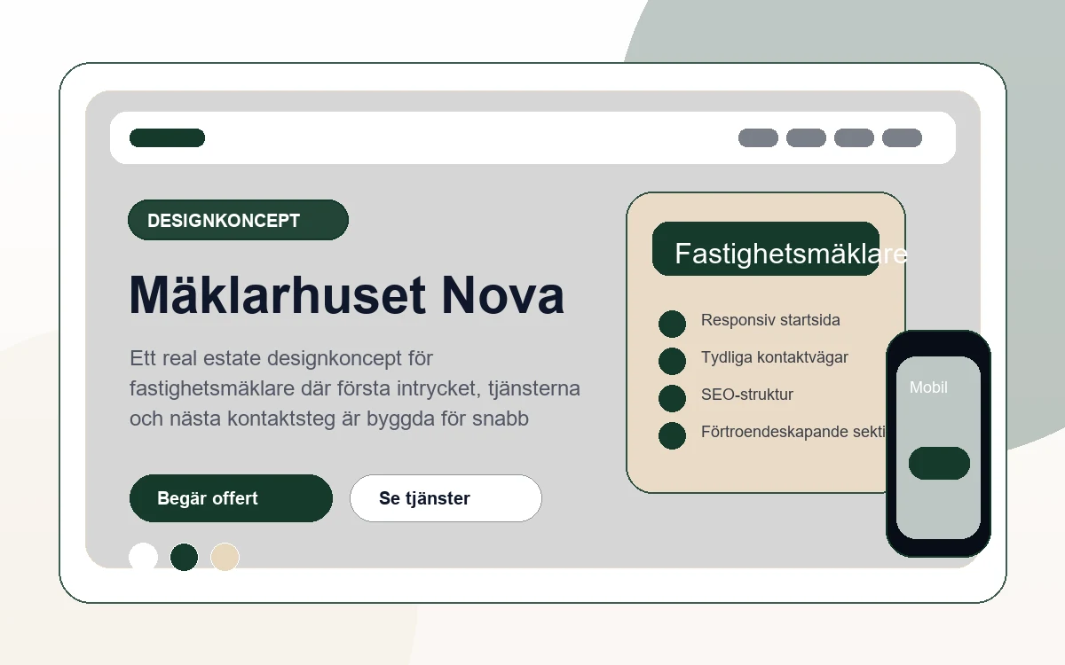 Mäklarhuset Nova designkoncept för fastighetsmäklare med responsiv webbdesign