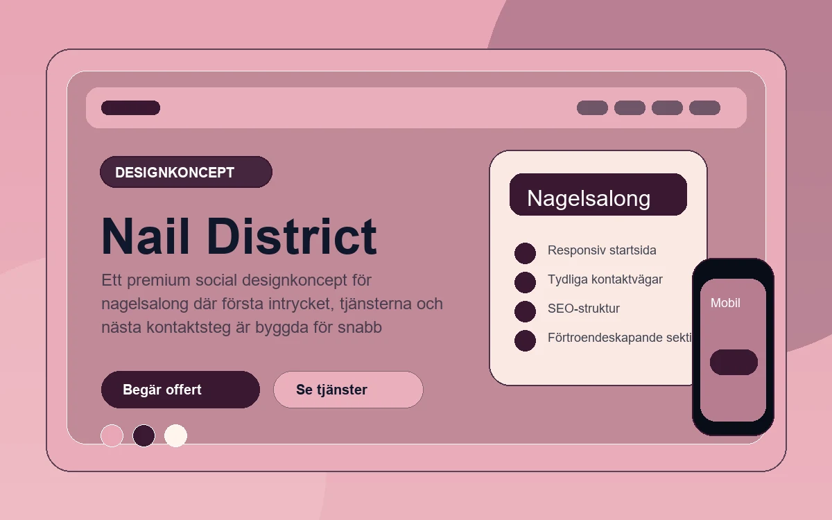Nail District designkoncept för nagelsalong med responsiv webbdesign