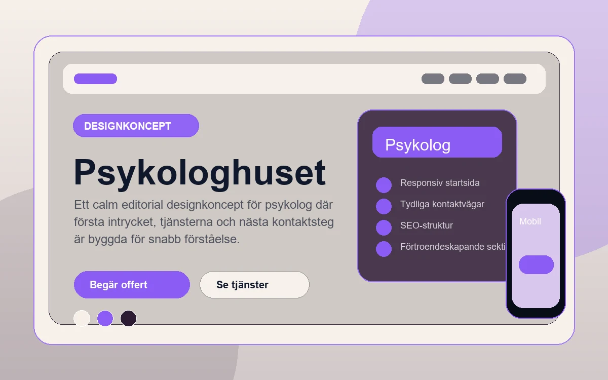 Psykologhuset designkoncept för psykolog med responsiv webbdesign